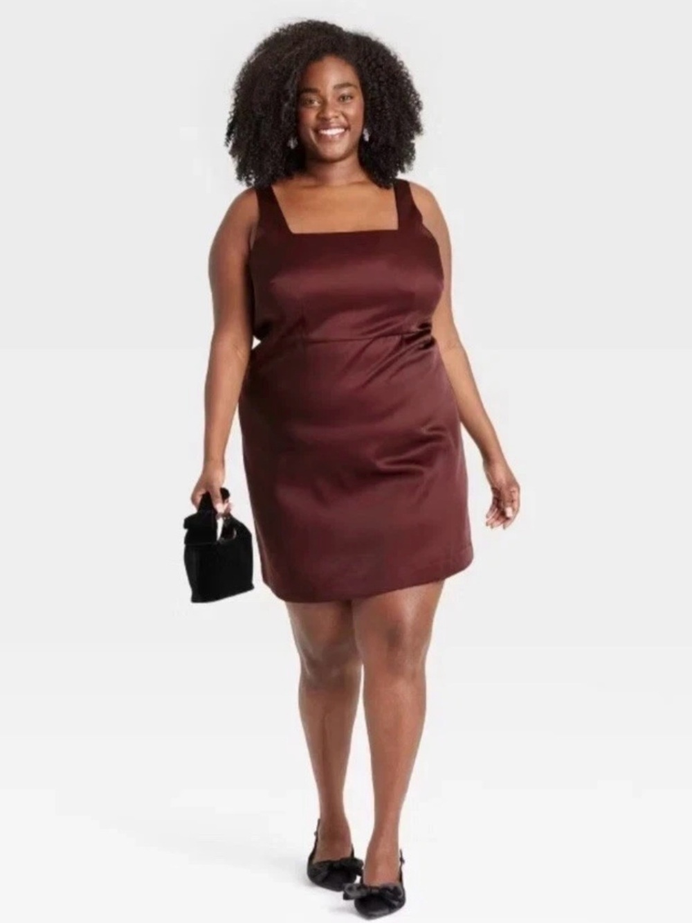 NWT A New Day Burgundy Heavy Satin Side Zip Scoop Neck Mini Dress Size 16